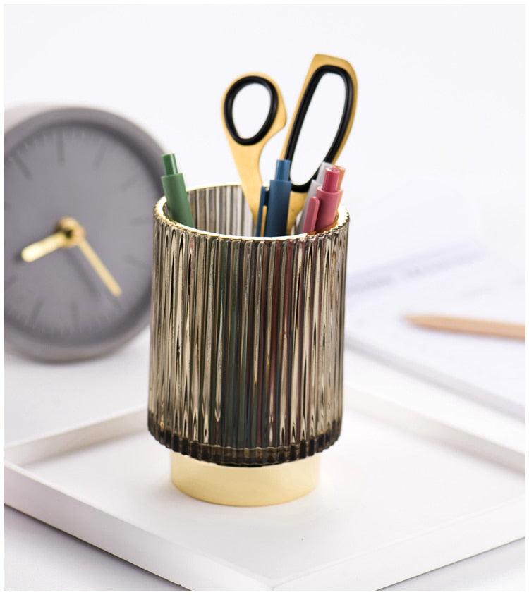 Elise Gold Foil Glas Makeup Halter & Organizer