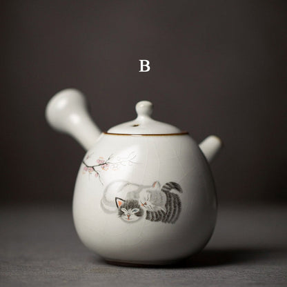 Keramik-Kyusu-Teekanne, niedliche Katzen-Teekanne, chinesisches Kung-Fu-Teeset, 250 ml
