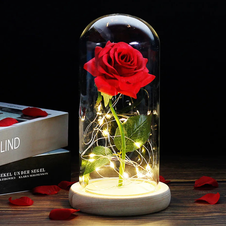 Frendorf | Ewige Rose in Glasdome | Handverlesen, LED-beleuchtet & Ideal für romantische Geschenke und Wohnkultur