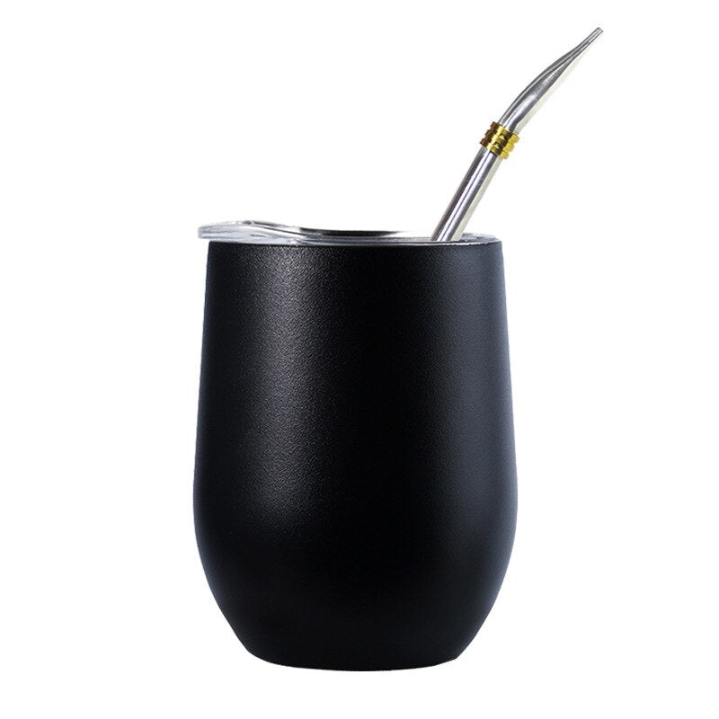Doppelwandiger Becher aus 304 Edelstahl, hitzebeständig, tragbar, Yerba Mate-Teebecher mit Strohhalm und Deckel