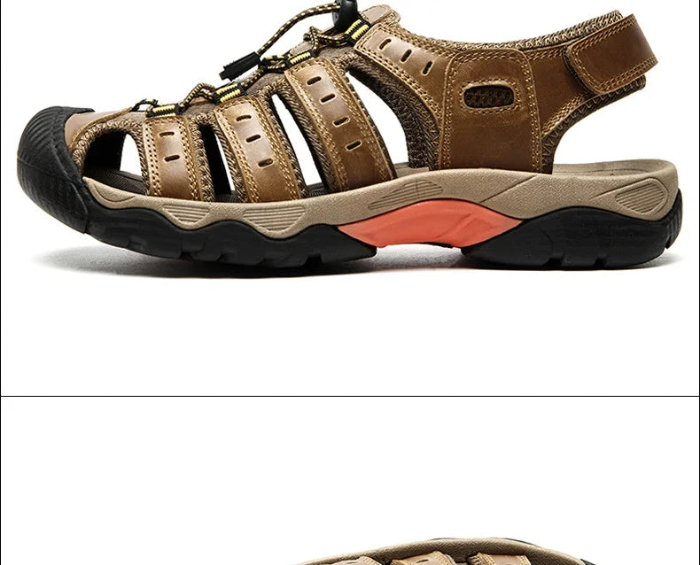 Sommer Herren Outdoor Sandalen Strand Schuhe Echtes Leder Trekking Wandern