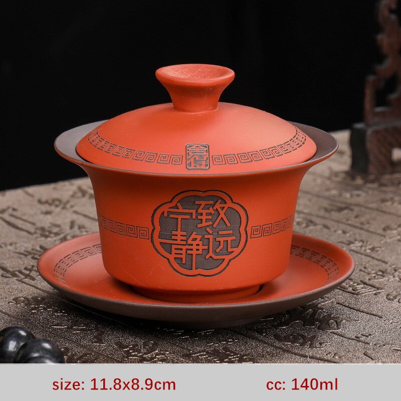 Hochwertiges lila Ton Gaiwan Teeset Handgefertigter tragbarer Teemacher Chinesische Tradition Teeschale Teegeschirr Teetasse und Untertasse Set