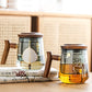 Hochwertige hitzebeständige Glasmug Tee Wasserseparator Teetasse Kung Fu Teeset Filter Wasserbecher mit Deckel Filter Büroteetasse