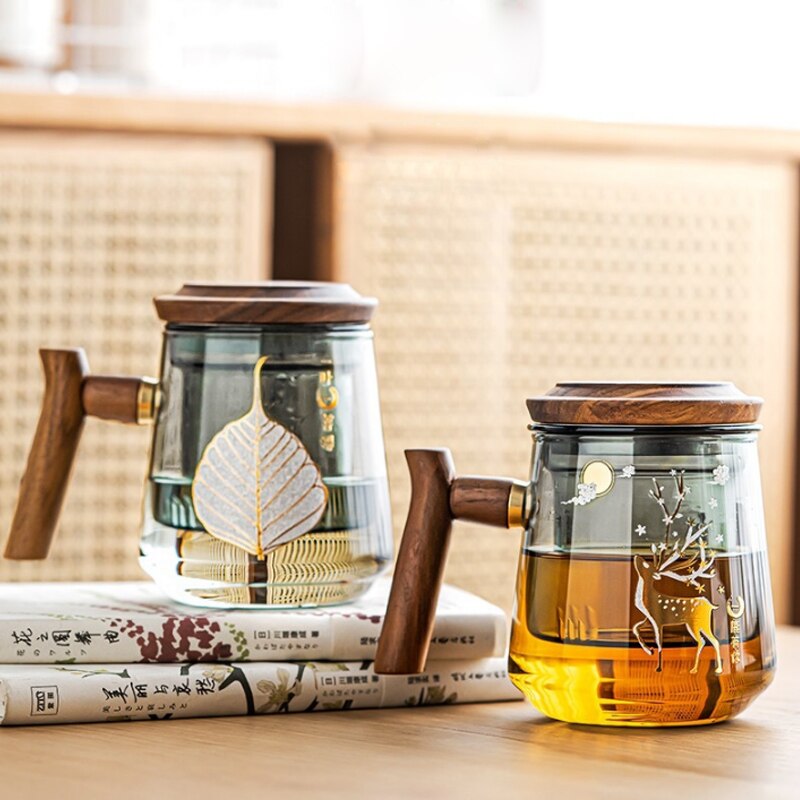Hochwertige hitzebeständige Glasmug Tee Wasserseparator Teetasse Kung Fu Teeset Filter Wasserbecher mit Deckel Filter Büroteetasse