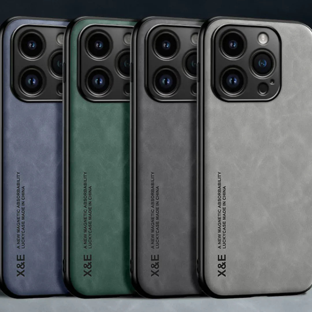 Frendorf | Leder Premium MagSafe Apple iPhone Hülle mit galvanisiertem Rahmen | Goldener Rahmen Case, Kameraschutz - Schutzhülle für iPhone 15, 14 Pro Max Plus