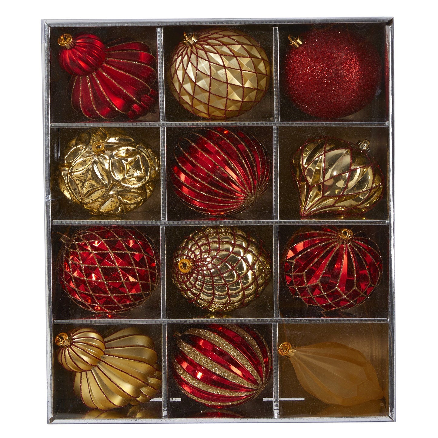 Holiday Lux bruchsicher, 12er Set Weihnachtsbaum Schmuck, 100mm mit wiederverwendbarem Karton