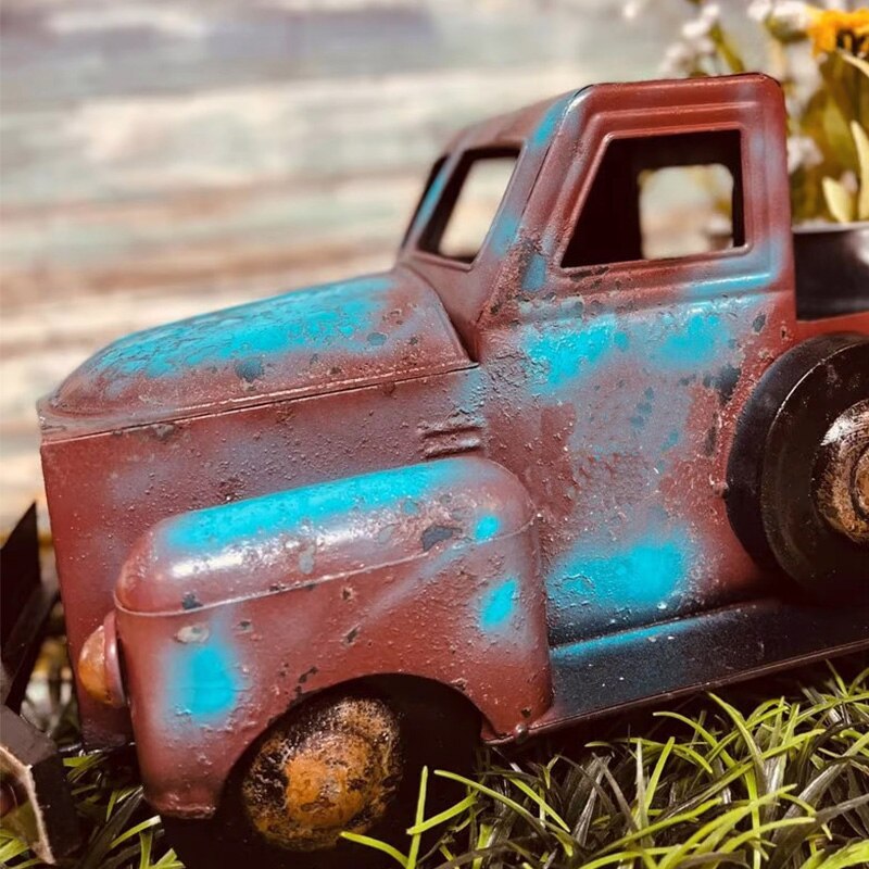 Heimdekoration Retro-Truck Mini-Blumentöpfe Sukkulente Künstliche Pflanze Harz Blumentopf Bürotisch Bastelornament Raumdeko