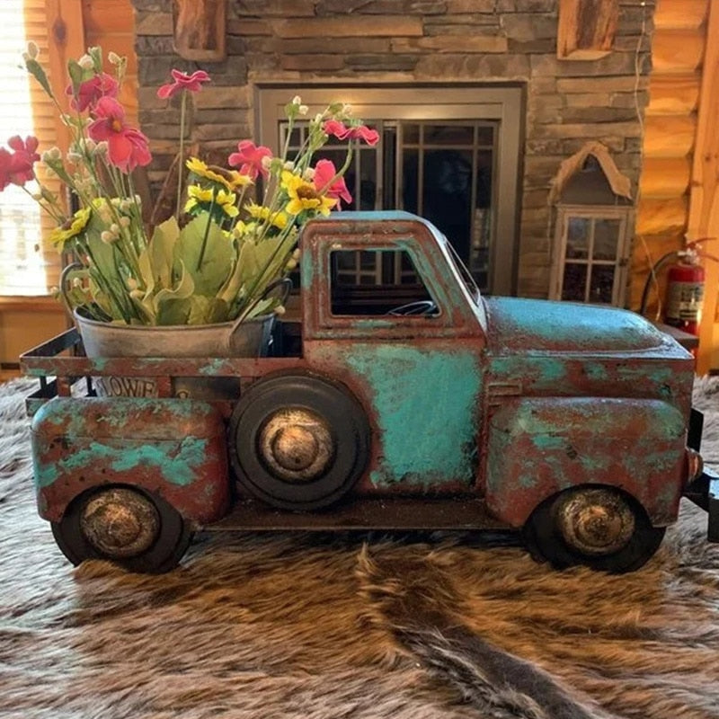 Heimdekoration Retro-Truck Mini-Blumentöpfe Sukkulente Künstliche Pflanze Harz Blumentopf Bürotisch Bastelornament Raumdeko