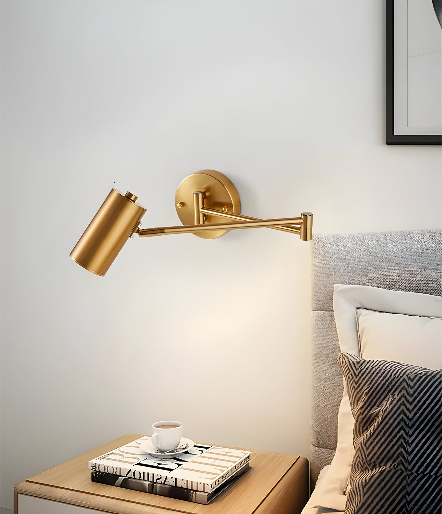 Frendorf | Adjustible Arm Wandleuchte - Flexible Gold & Schwarz Wandlampe - Wandlampen Design für Schlafzimmer