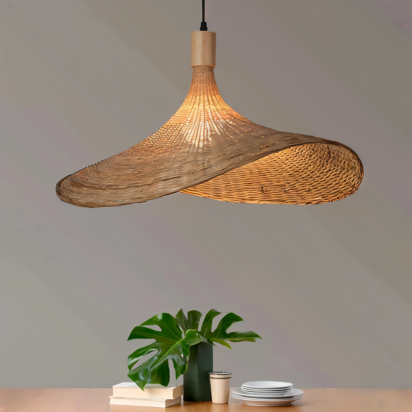 Frendorf | BambWicker Pendelleuchte - Kunstvoll Handgefertigte Rattan Hängelampe