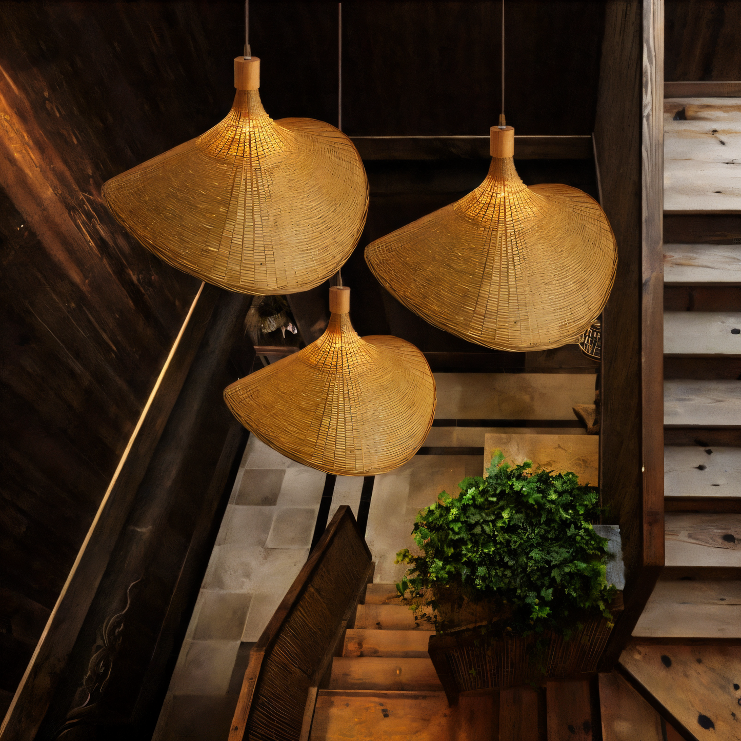 Frendorf | BambWicker Pendelleuchte - Kunstvoll Handgefertigte Rattan Hängelampe