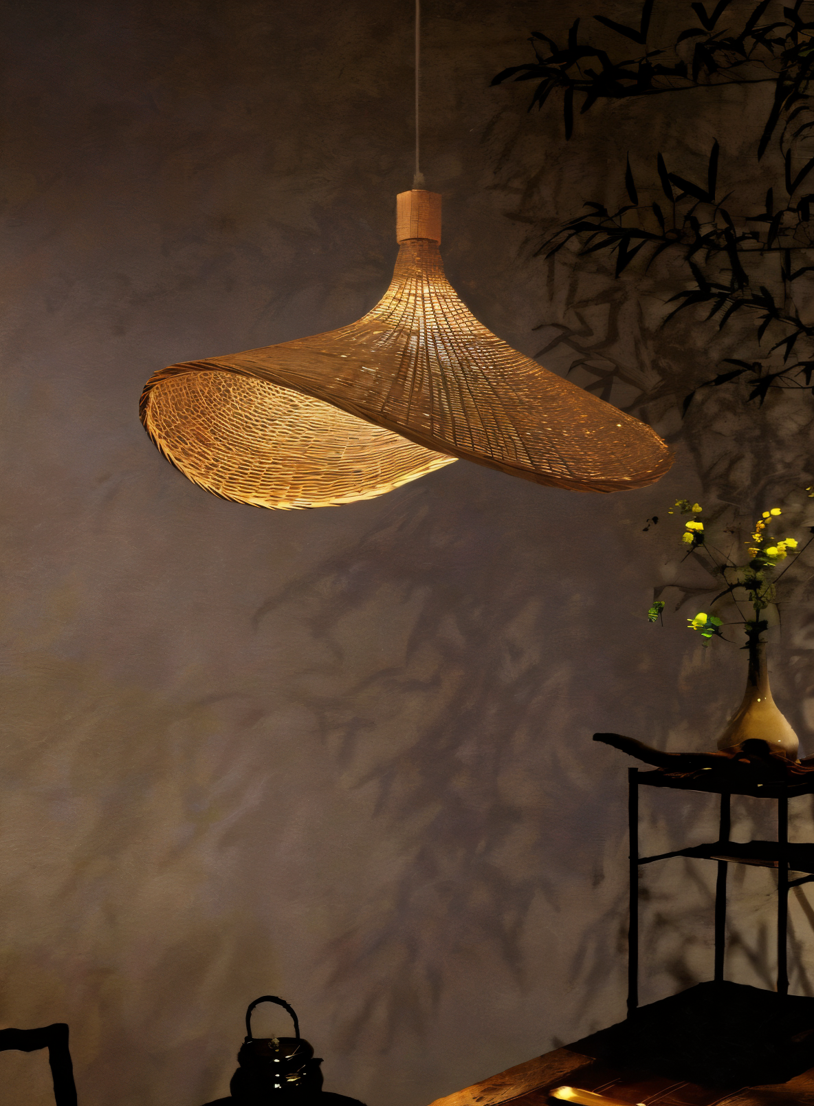 Frendorf | BambWicker Pendelleuchte - Kunstvoll Handgefertigte Rattan Hängelampe