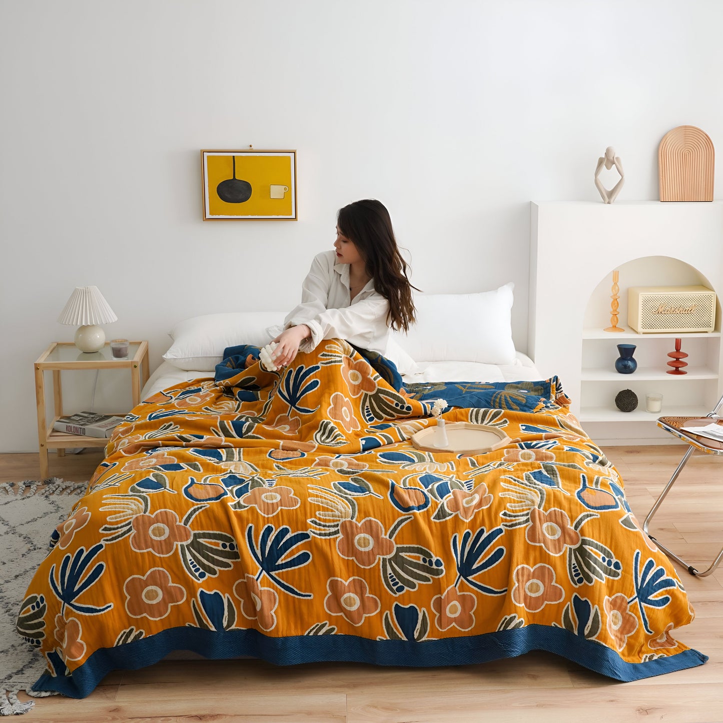 Frendorf | Bohem Plaid - Kunstvolle Geometrische Baumwoll Fleecedecke