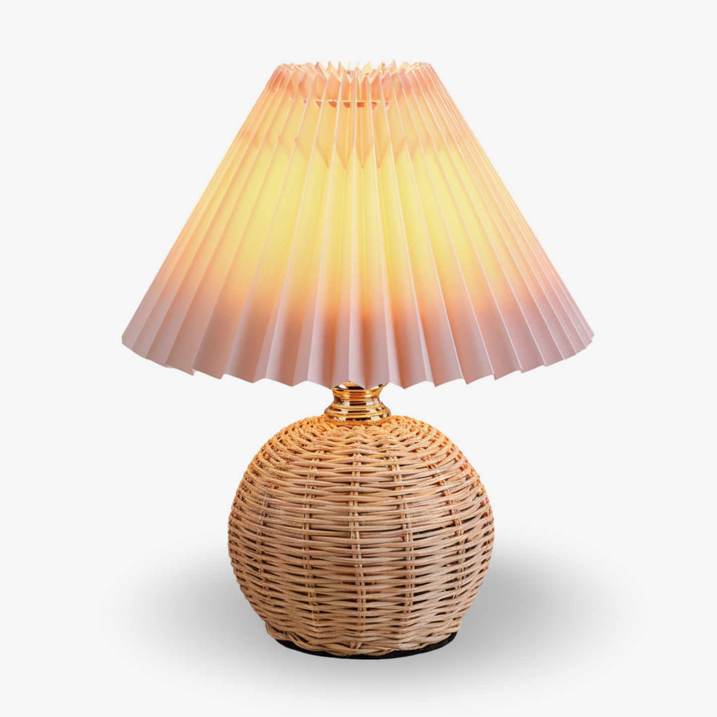 Frendorf | Brolly Plissierte Tischlampe - Retro Rattan Lampe - Konische Tischlampe