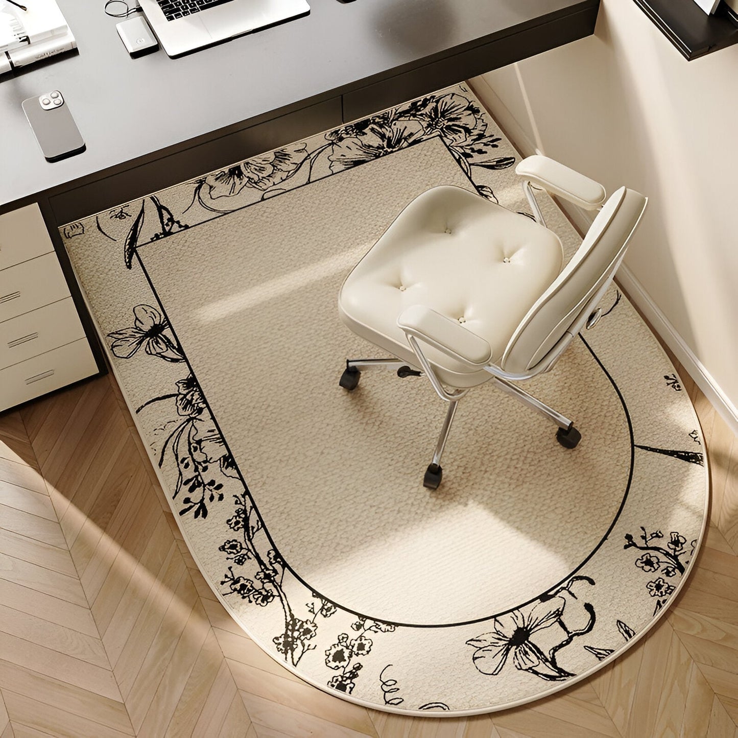 Frendorf | ComfiOval Teppich  - Plüschsamt Anti Rutsch Teppichvorleger für Schlafzimmer und Arbeitszimmer