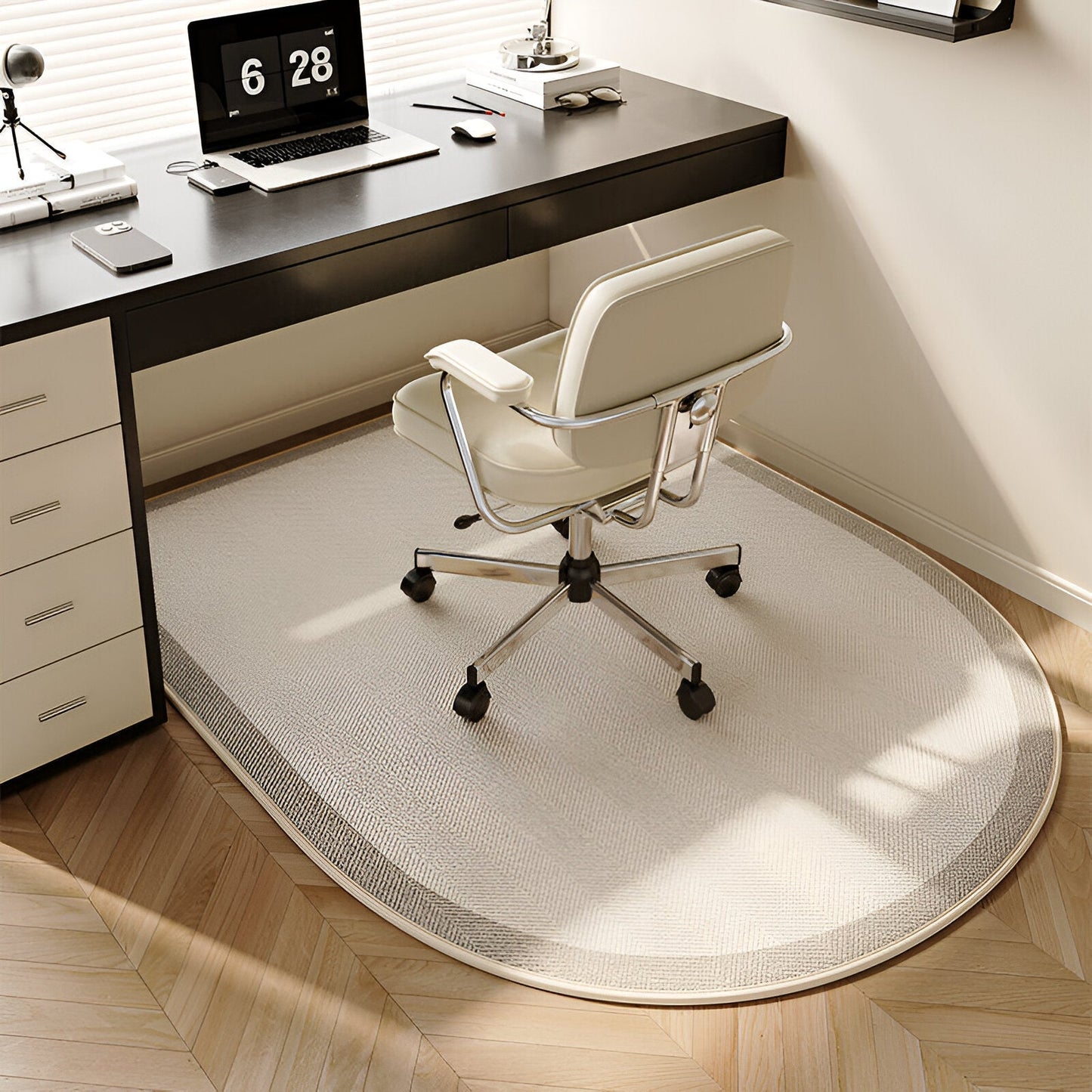 Frendorf | ComfiOval Teppich  - Plüschsamt Anti Rutsch Teppichvorleger für Schlafzimmer und Arbeitszimmer