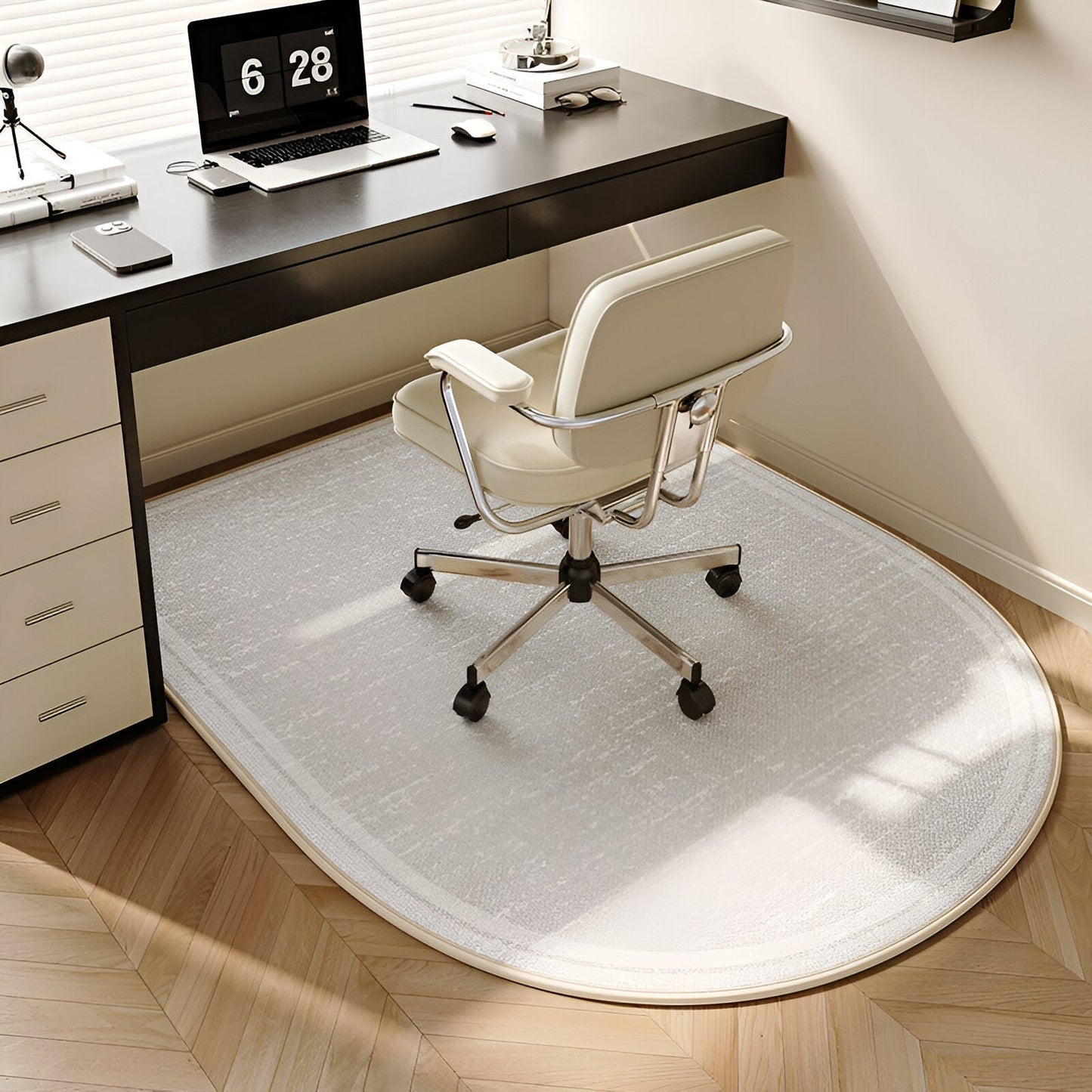 Frendorf | ComfiOval Teppich  - Plüschsamt Anti Rutsch Teppichvorleger für Schlafzimmer und Arbeitszimmer