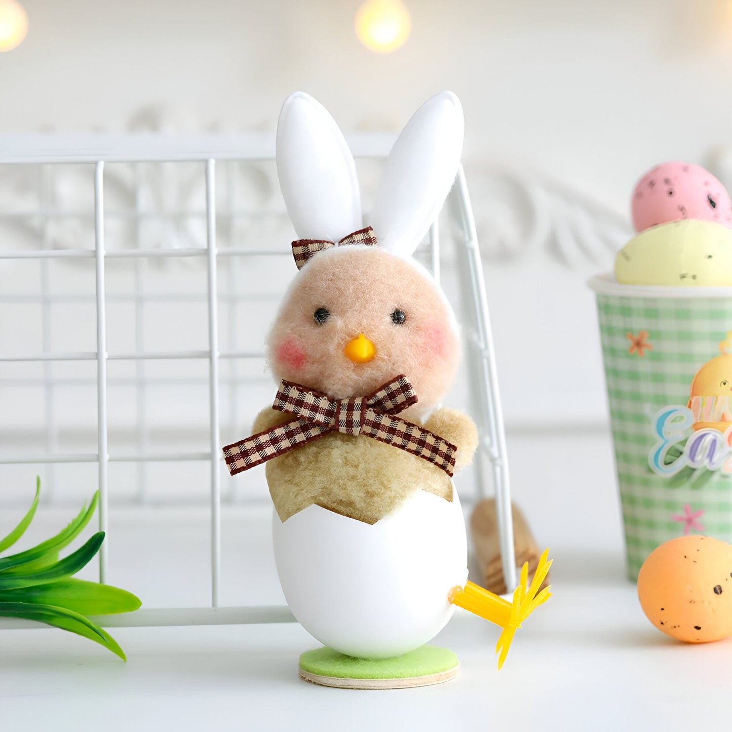 Frendorf | CutieChick Osterdeko - Plüsch Osterküken mit Hasenohren - Bunte Bruteier Deko