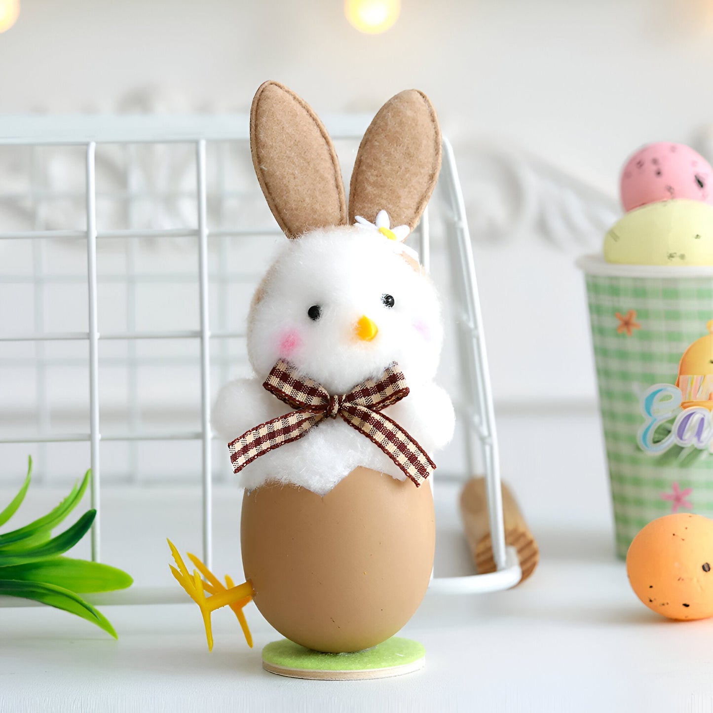 Frendorf | CutieChick Osterdeko - Plüsch Osterküken mit Hasenohren - Bunte Bruteier Deko