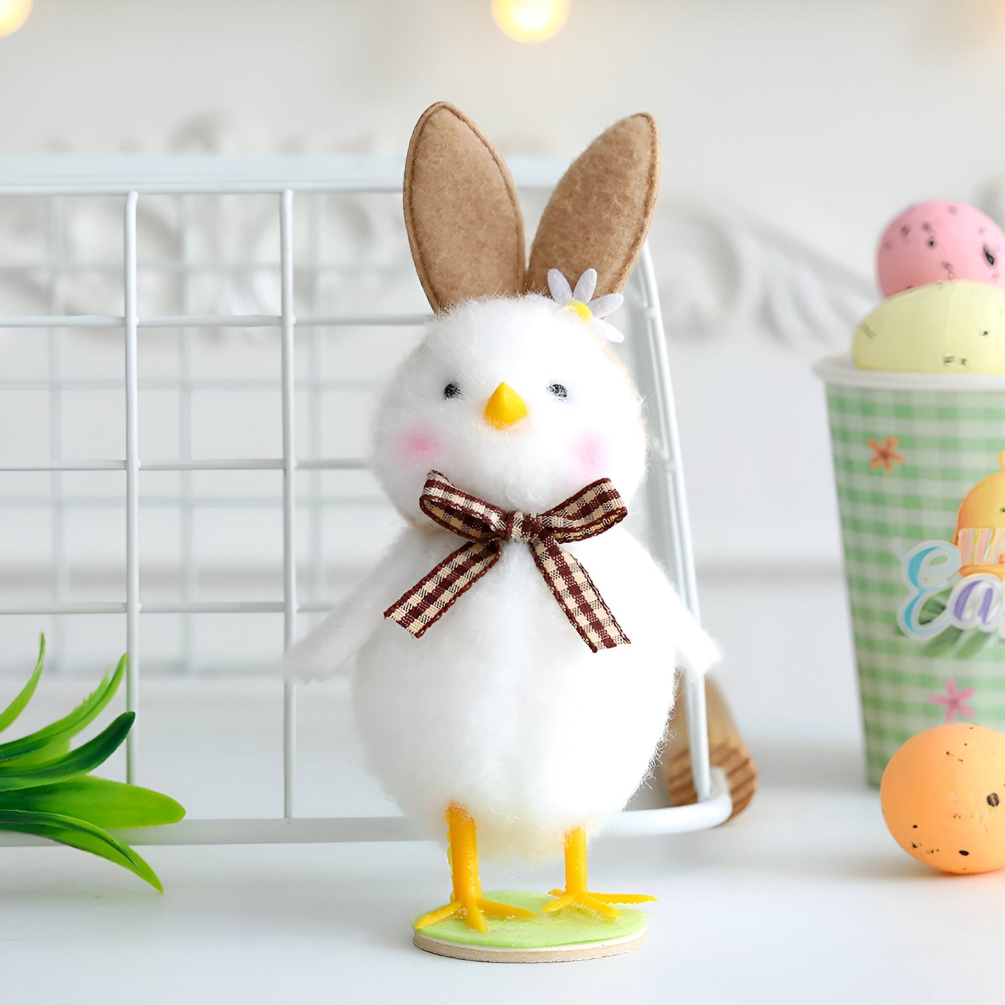 Frendorf | CutieChick Osterdeko - Plüsch Osterküken mit Hasenohren - Bunte Bruteier Deko