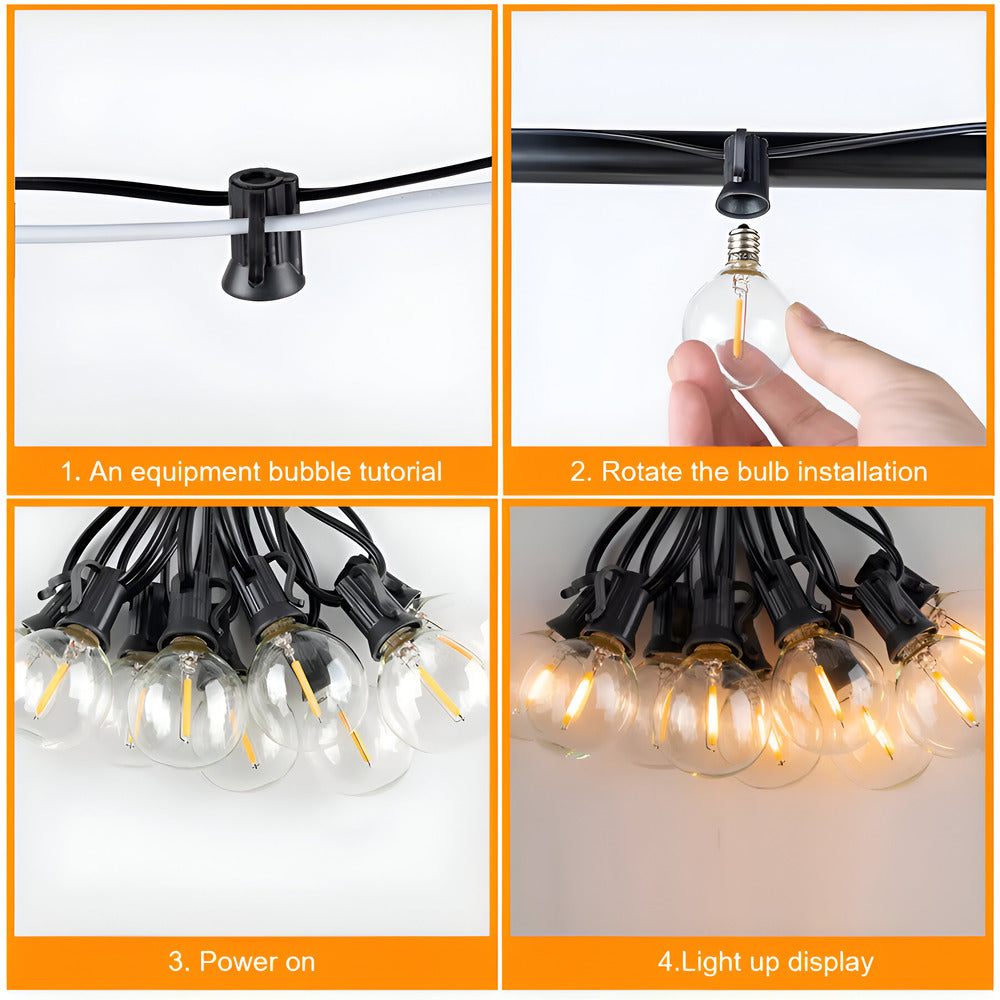 Frendorf | ElectriBulb Lichterkette - G40 Globe Außenbeleuchtung - IP44 & Bruchsichere Gartenbeleuchtung