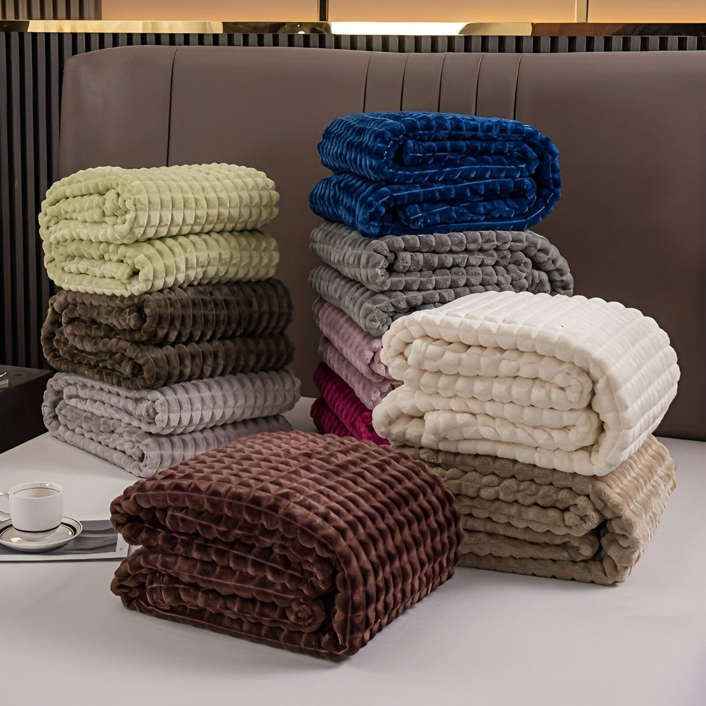 EliteWave Plaid - Ultrafluffy strukturierte korallfarbene Fleece-Decke