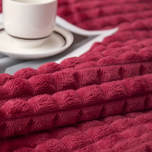 EliteWave Plaid - Ultrafluffy strukturierte korallfarbene Fleece-Decke
