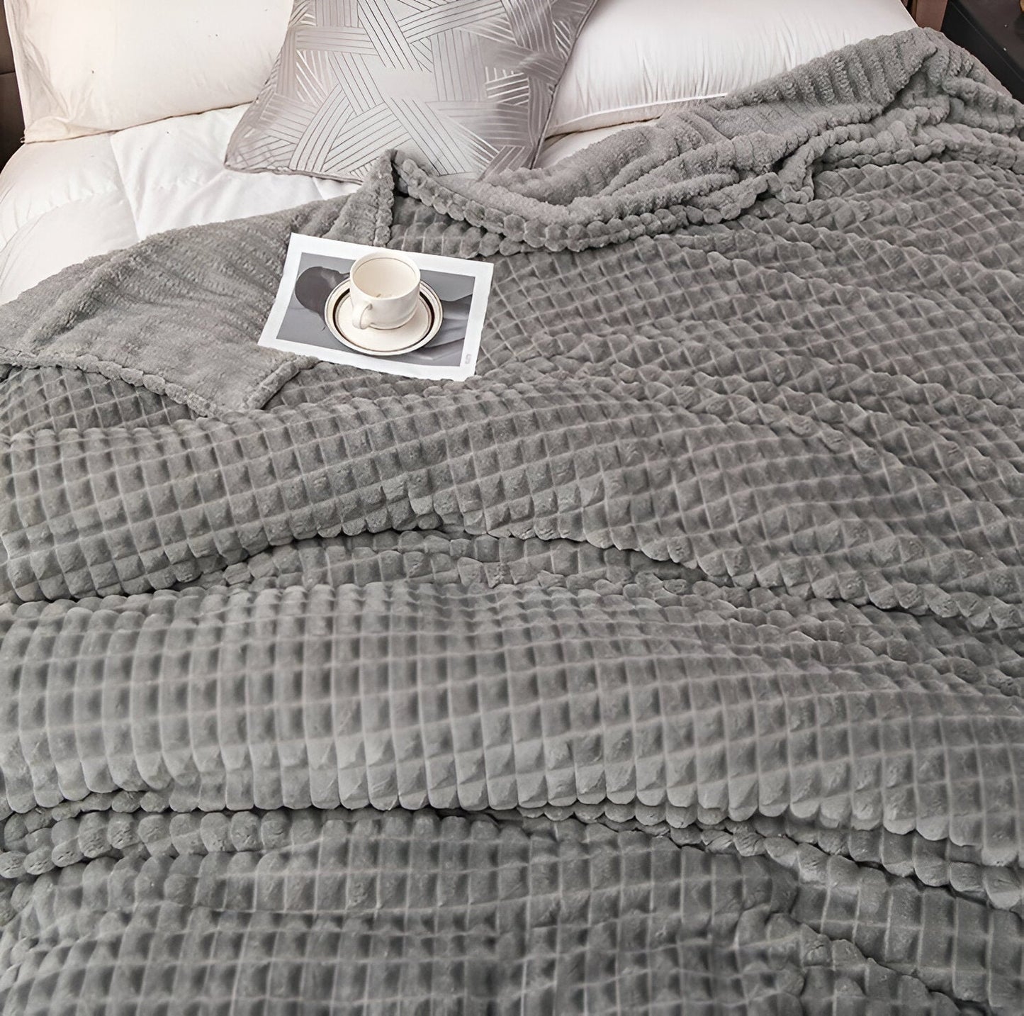 EliteWave Plaid - Ultrafluffy strukturierte korallfarbene Fleece-Decke