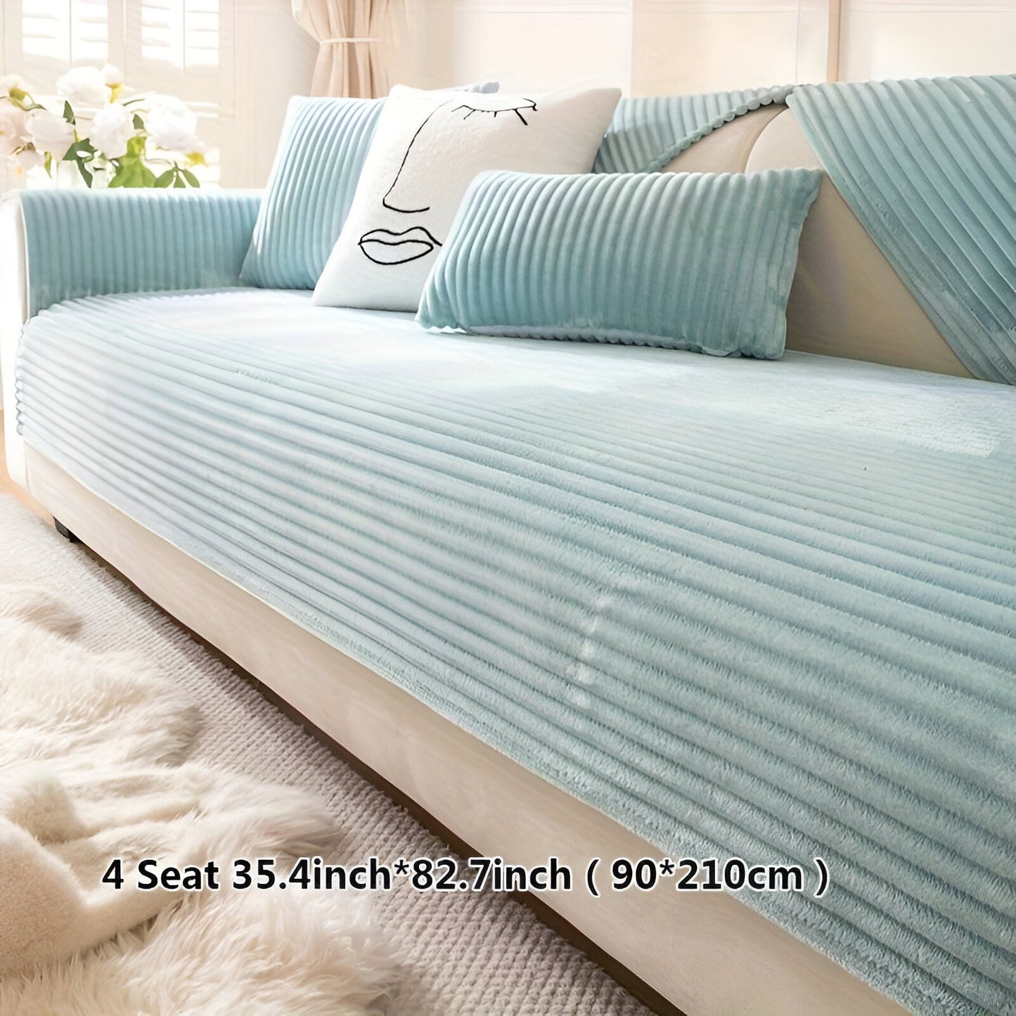 FiberWrap Sofa Bezug - Gestreifter Dicker Plüsch, Kratzfest und Rutschfest Sofa Schutz