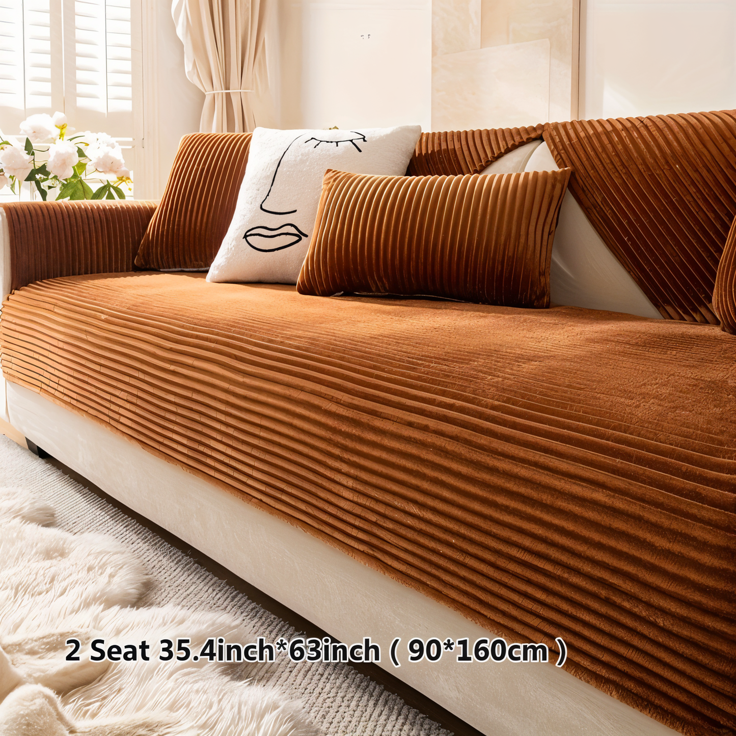 FiberWrap Sofa Bezug - Gestreifter Dicker Plüsch, Kratzfest und Rutschfest Sofa Schutz