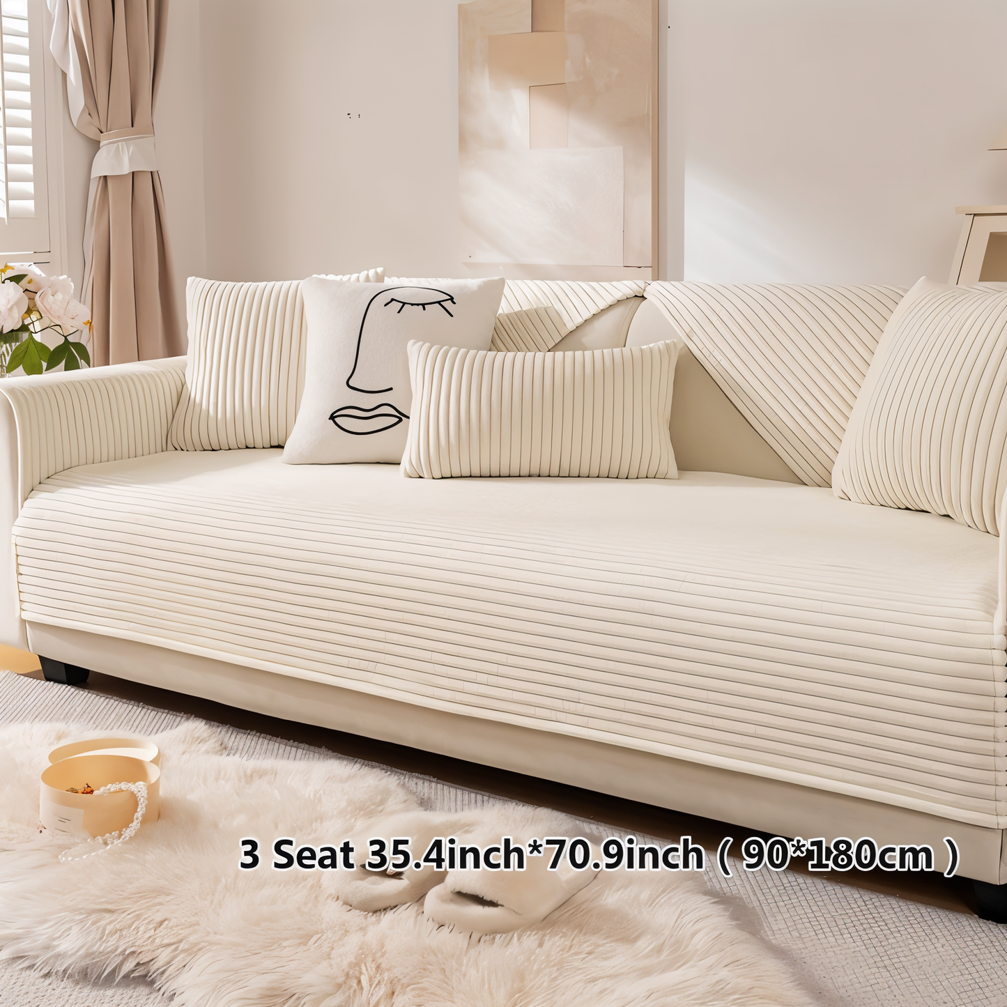 FiberWrap Sofa Bezug - Gestreifter Dicker Plüsch, Kratzfest und Rutschfest Sofa Schutz