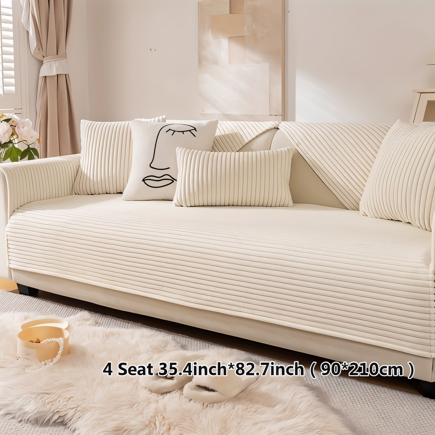 FiberWrap Sofa Bezug - Gestreifter Dicker Plüsch, Kratzfest und Rutschfest Sofa Schutz
