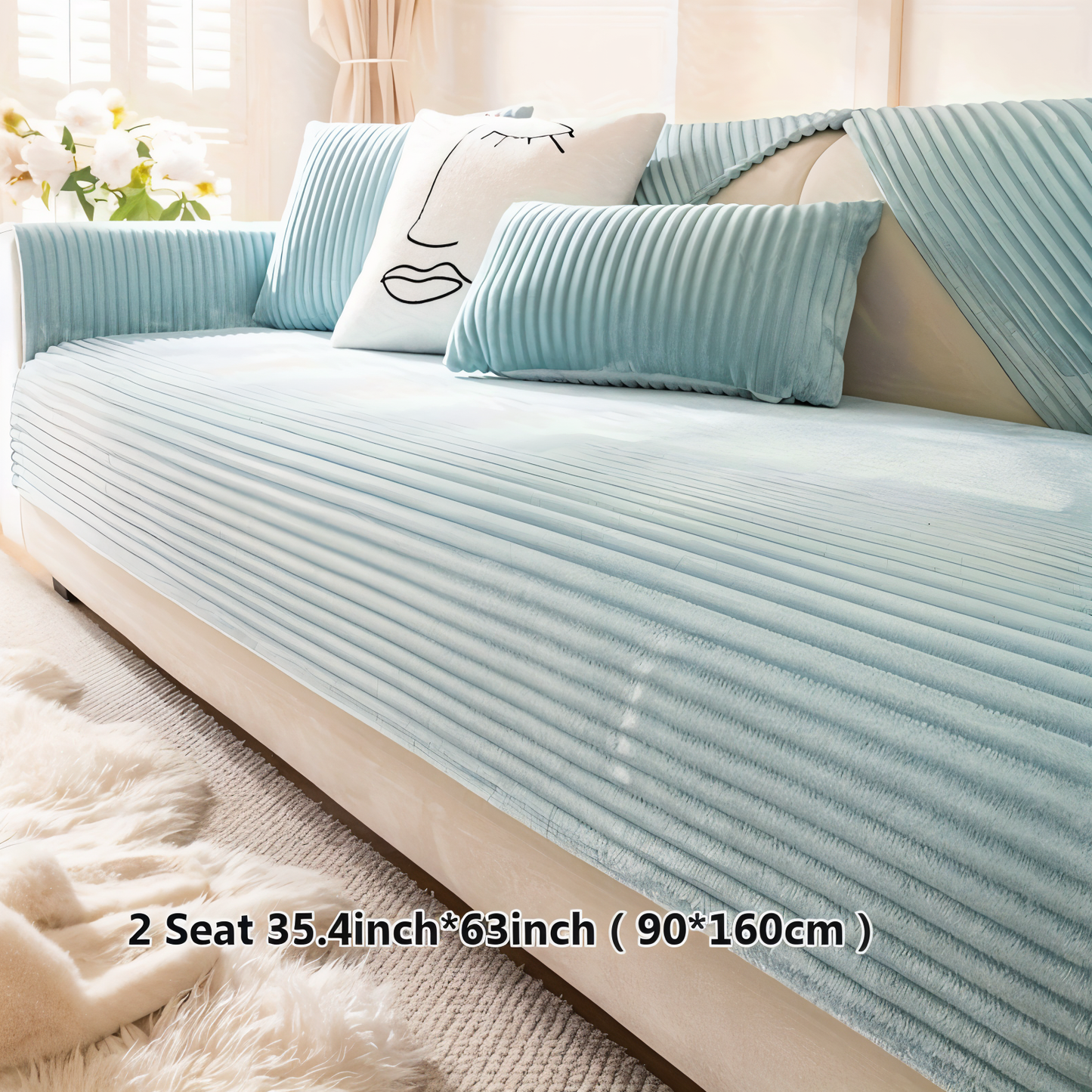 FiberWrap Sofa Bezug - Gestreifter Dicker Plüsch, Kratzfest und Rutschfest Sofa Schutz