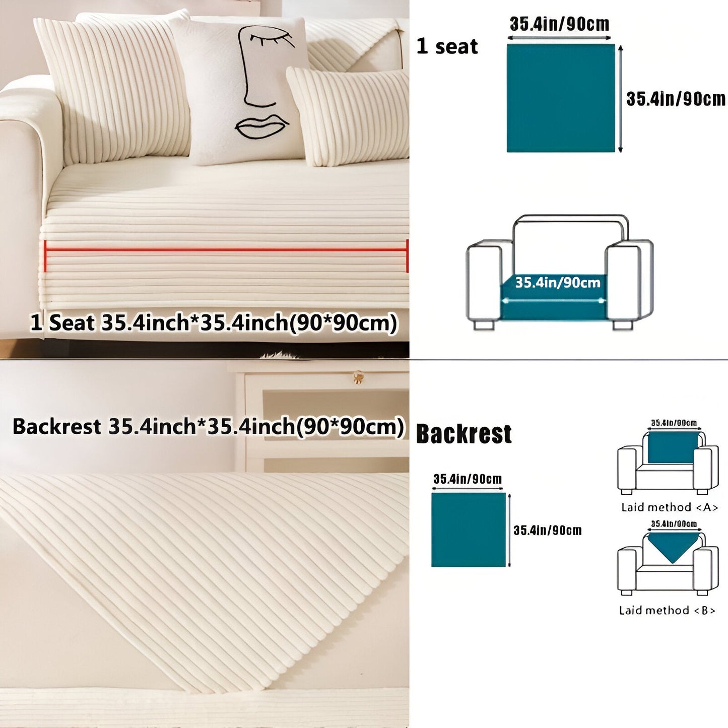 FiberWrap Sofa Bezug - Gestreifter Dicker Plüsch, Kratzfest und Rutschfest Sofa Schutz