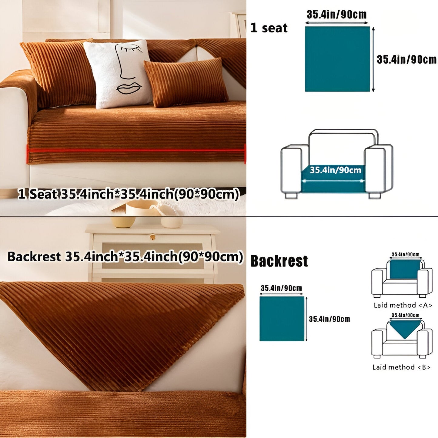 FiberWrap Sofa Bezug - Gestreifter Dicker Plüsch, Kratzfest und Rutschfest Sofa Schutz