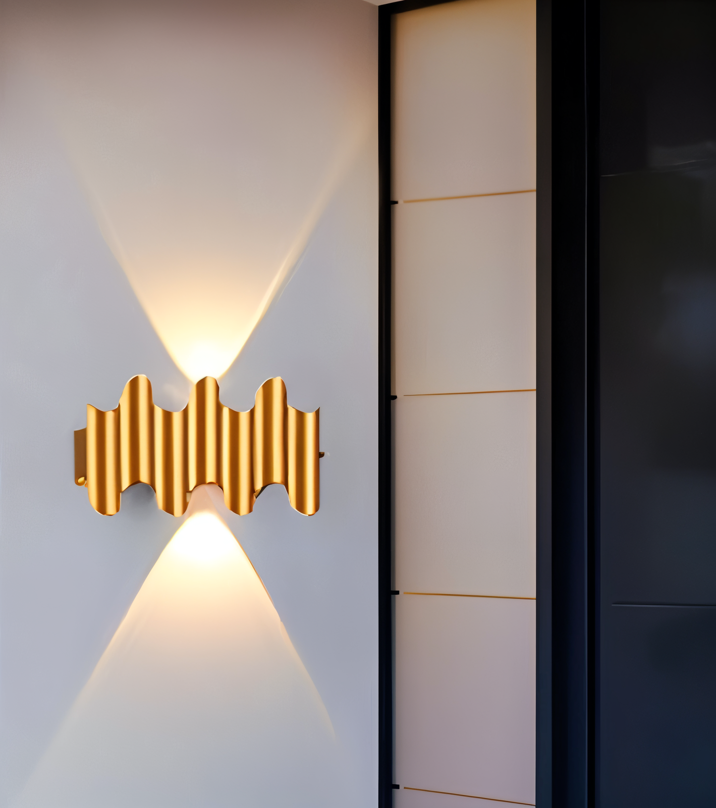 GlamWave Wandleuchte - Schwarz Gold Up Down Wandbeleuchtung - Moderne LED Wanddekoration Lampe