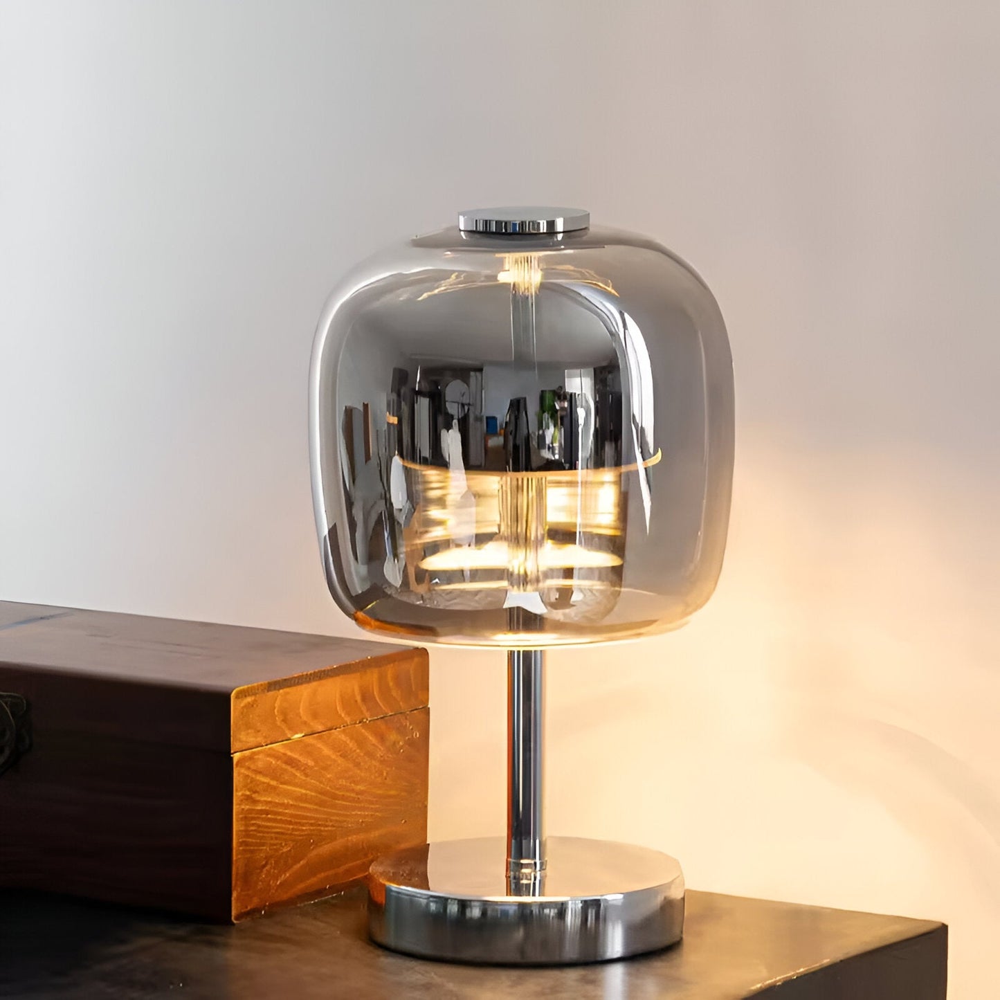 Gleam Lamp - Stylische rauchgraue Glaslampe USB-betriebenes dimmbares Licht