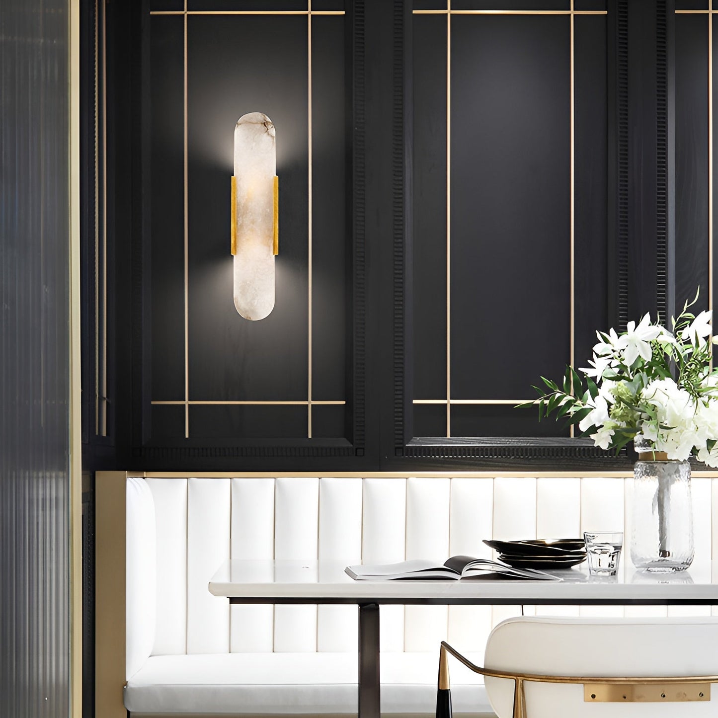 Frendorf | Lavish Alabaster Wandleuchte - Moderne Kupfer-Wandleuchte - LED-Wandleuchter