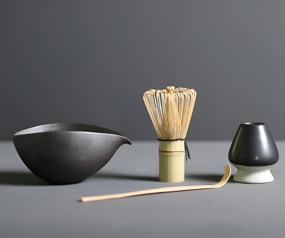 Frendorf | LuxuTea Wares - 4 Stück Bambus Keramik Japanisch Matcha Set