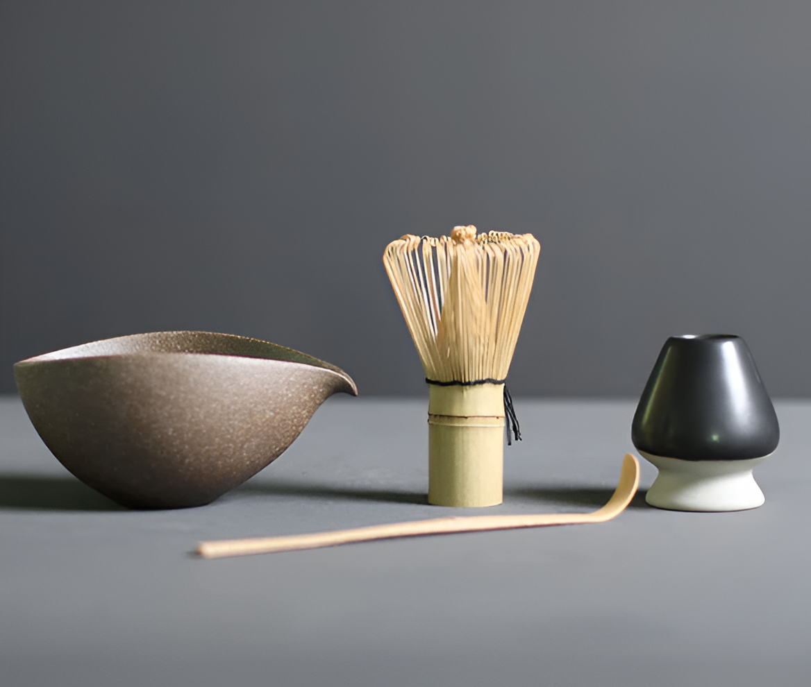 Frendorf | LuxuTea Wares - 4 Stück Bambus Keramik Japanisch Matcha Set
