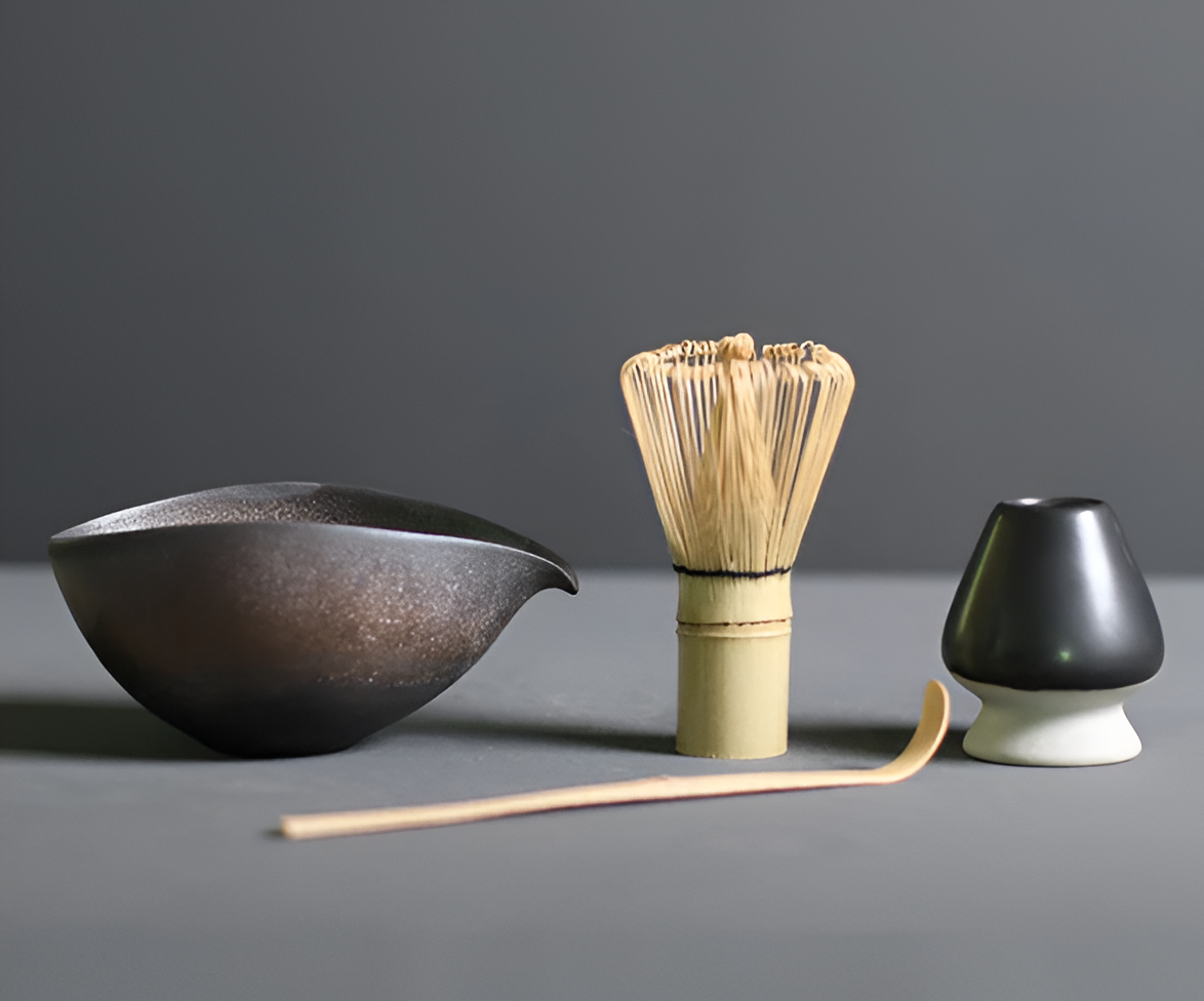 Frendorf | LuxuTea Wares - 4 Stück Bambus Keramik Japanisch Matcha Set