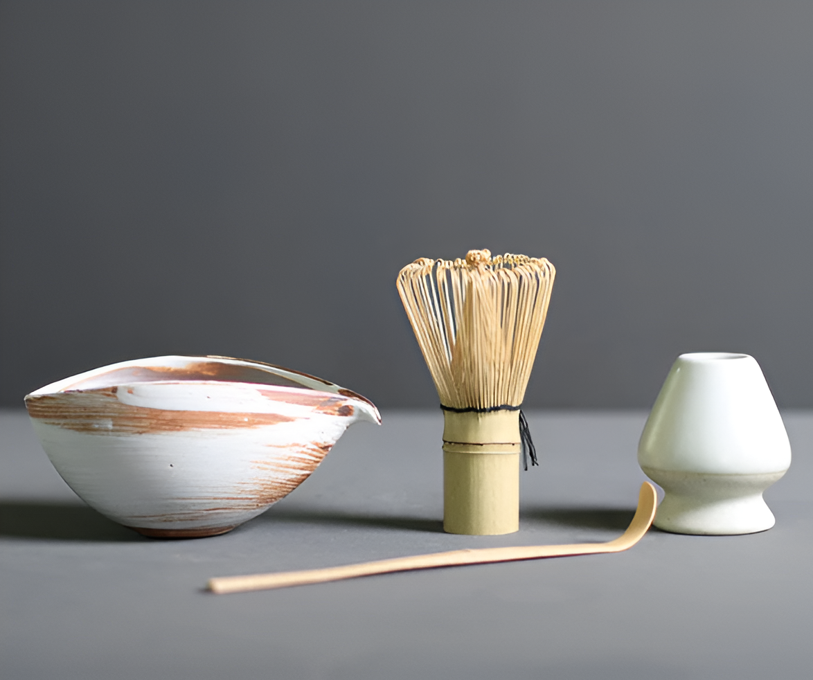 Frendorf | LuxuTea Wares - 4 Stück Bambus Keramik Japanisch Matcha Set