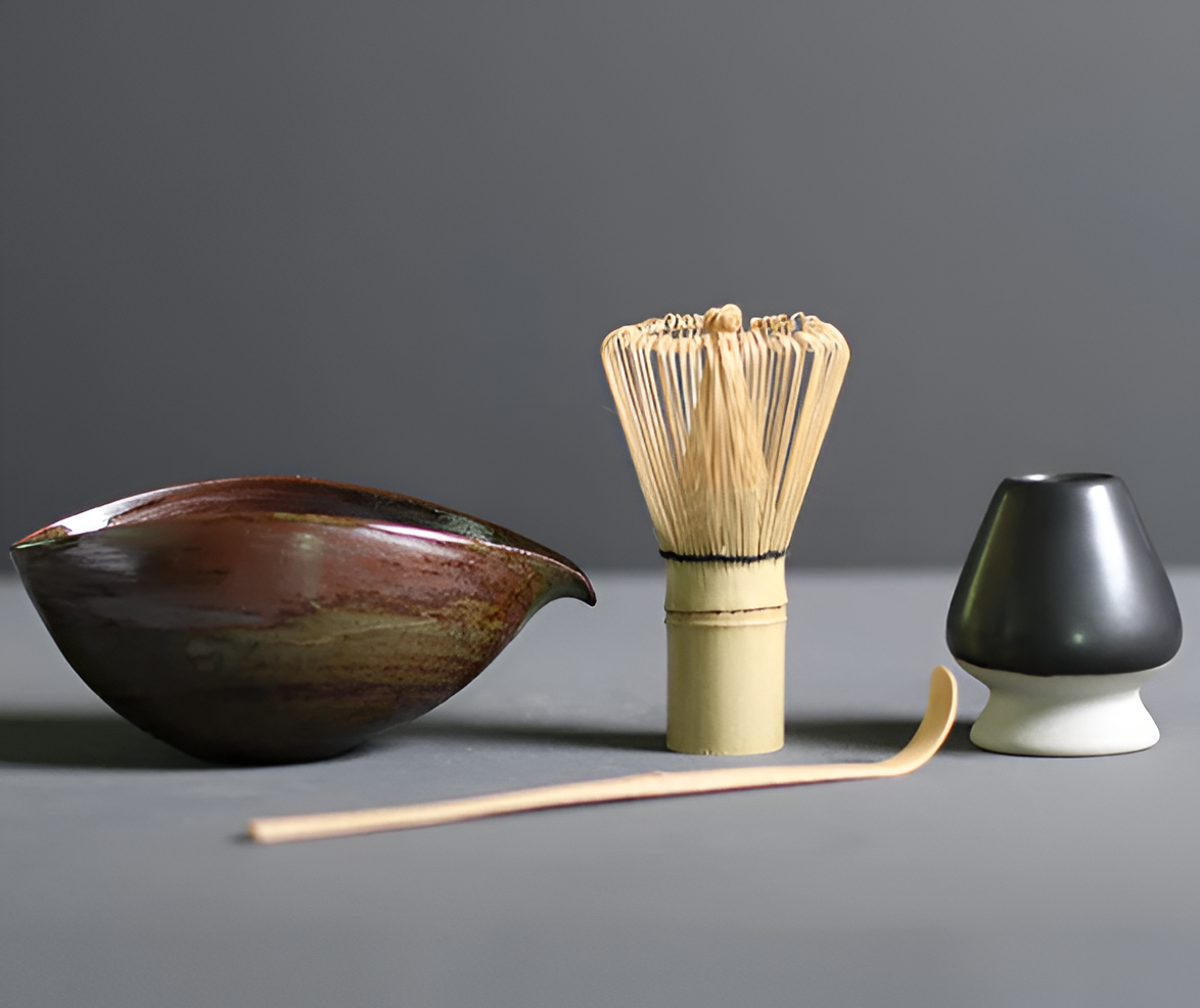 Frendorf | LuxuTea Wares - 4 Stück Bambus Keramik Japanisch Matcha Set