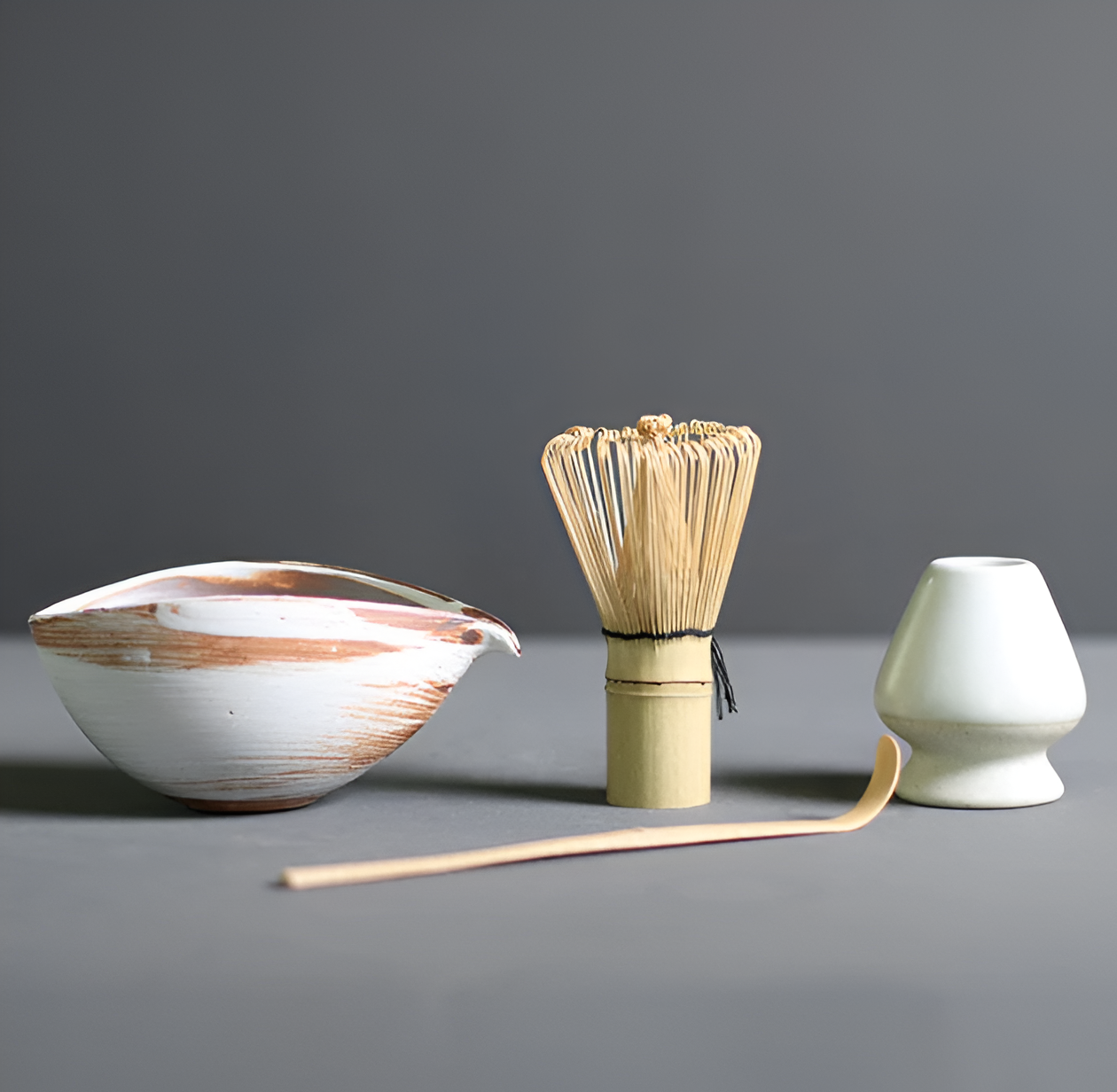 Frendorf | LuxuTea Wares - 4 Stück Bambus Keramik Japanisch Matcha Set