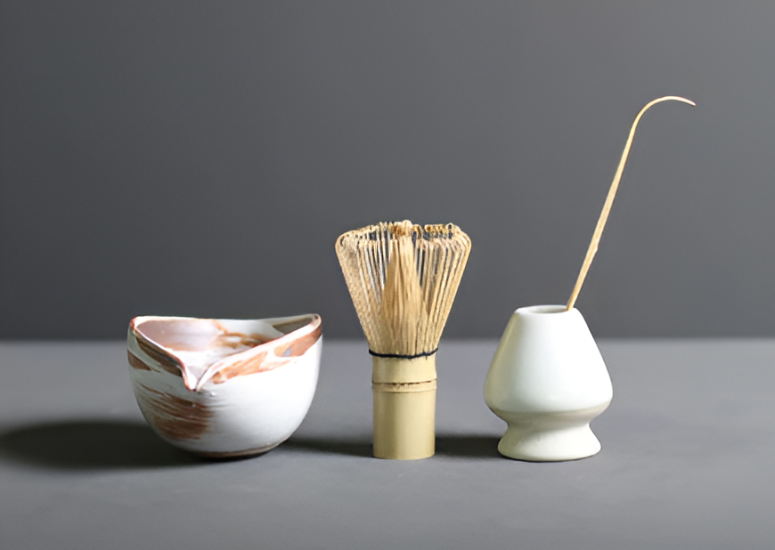 Frendorf | LuxuTea Wares - 4 Stück Bambus Keramik Japanisch Matcha Set