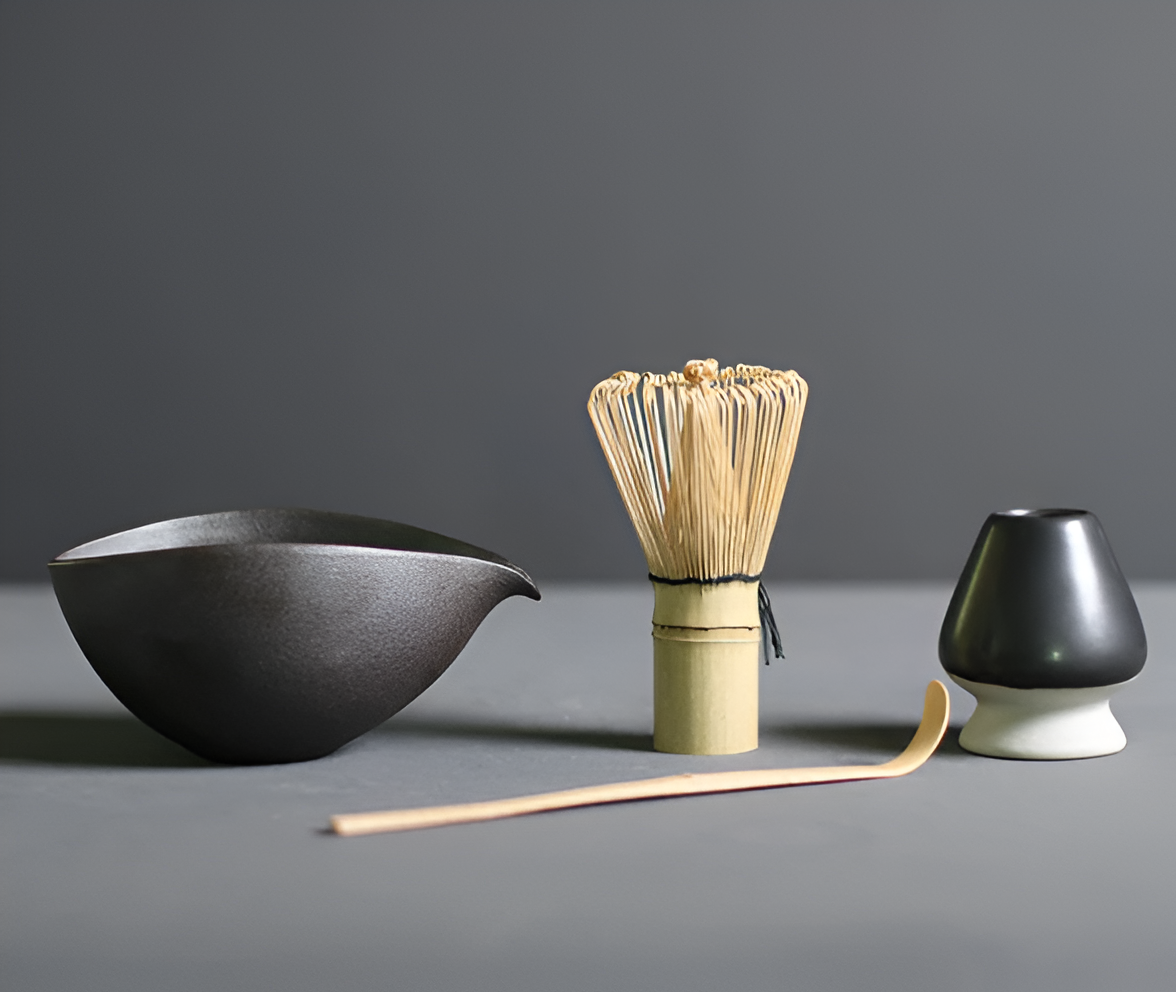 Frendorf | LuxuTea Wares - 4 Stück Bambus Keramik Japanisch Matcha Set