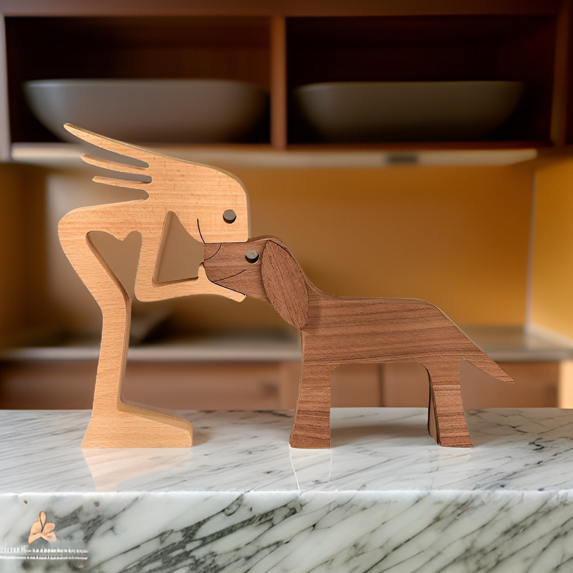 Paws of Love - Hund und Mensch Handgefertigte Holzskulptur - Symbol für ewige Bindung