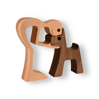 Frendorf | Paws of Love - Hund und Mensch Handgefertigte Holzskulptur - Symbol für ewige Bindung