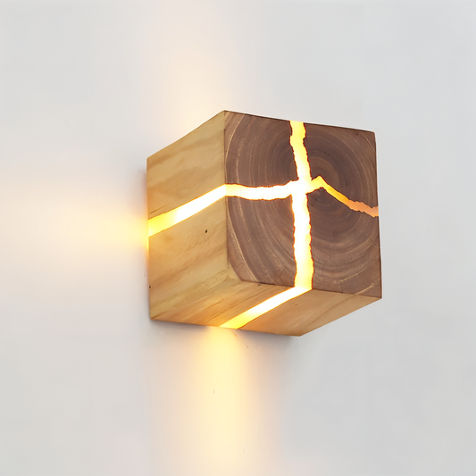 QuadCrackle Wandleuchte - Künstlerische Holzwürfel Wandlampe - Innenwandleuchten LED