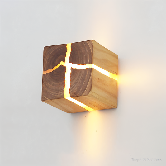 QuadCrackle Wandleuchte - Künstlerische Holzwürfel Wandlampe - Innenwandleuchten LED